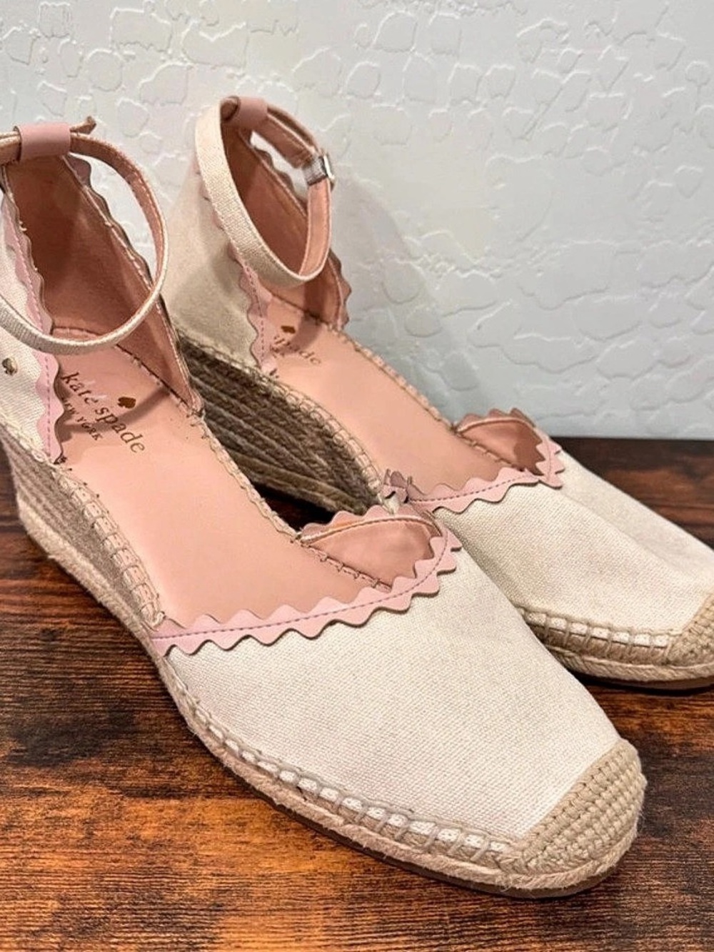 Kate Spade Pink & Cream Wedge Espadrilles